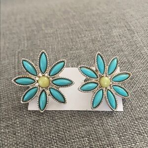 Vintage Sarah Coventry Turquoise and Yellow Flower Earrings